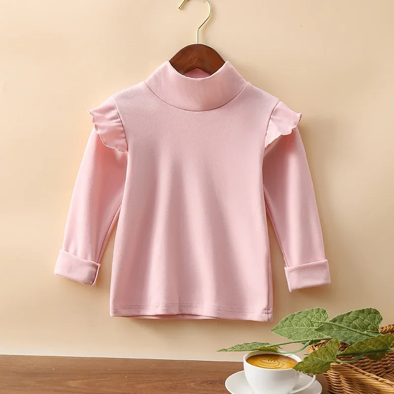 Autumn Winter Corduroy Children Base Shirt Half High Collar Leaf Sleeve Girls Warm Clothes