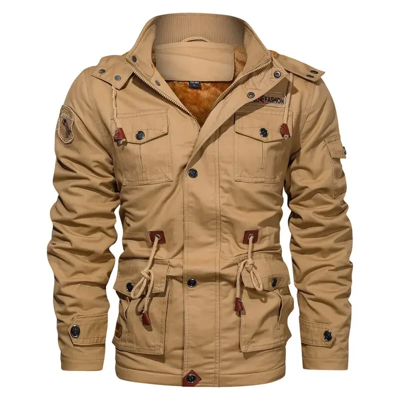 

Hooded Velvet Men Winter Parka Fleece Lined Autumn Work Outwear New Thick Warm Hooded Fur Collar Coat Male Size Plush Jacket