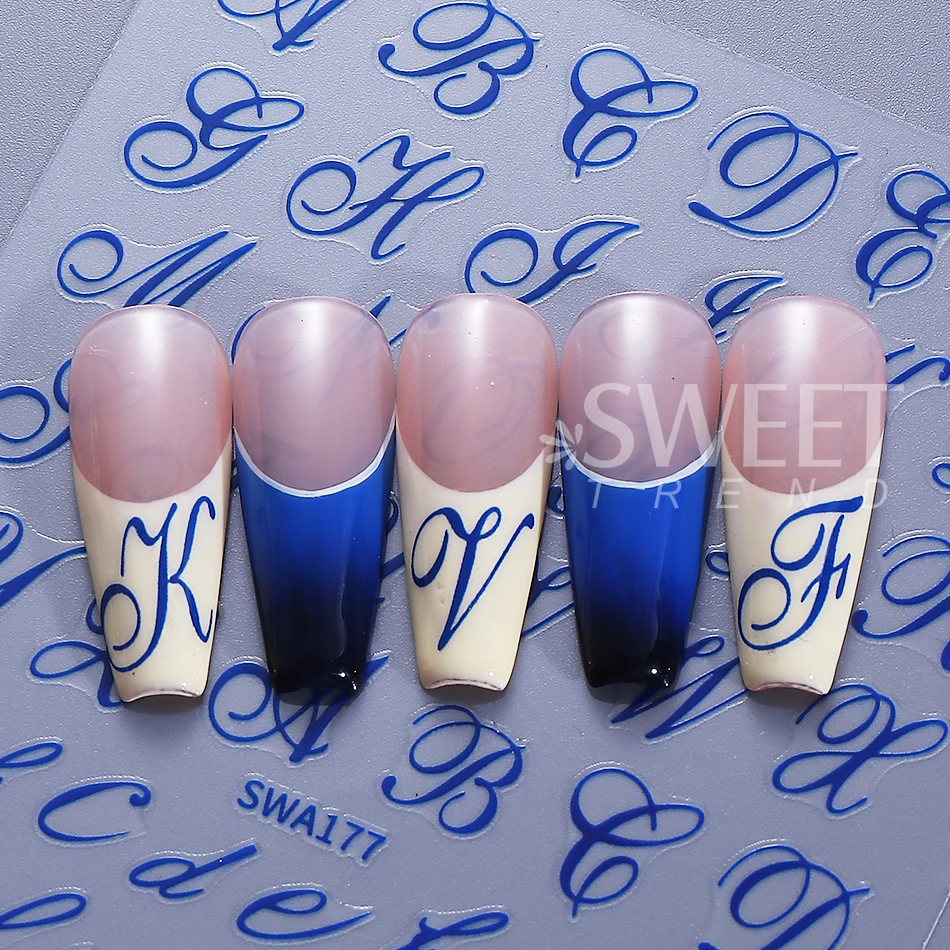 4pcs Gothic Letter Nail Sticker Y2K Cool Design Black Gold Red Blue English Alphabet Adhesive Nail Decal DIY Manicure Decoration