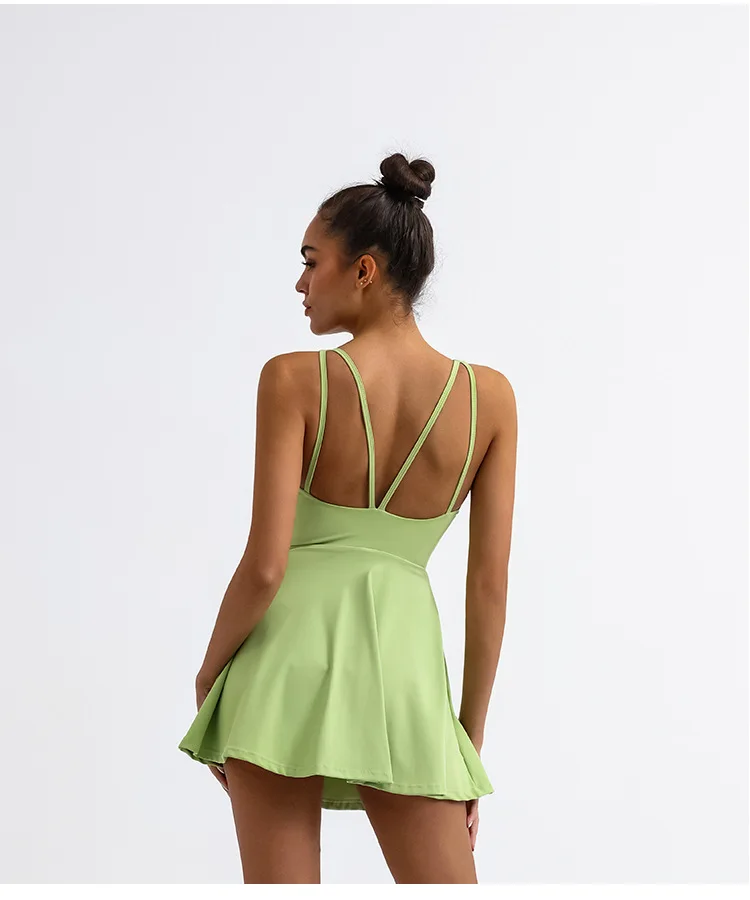 One Piece Cloud Hide Sexy Back Sports Dress Pocket Tennis Dresses Women Safe Shorts Gym Golf Yoga Suit Fitness Dance Long Skirt