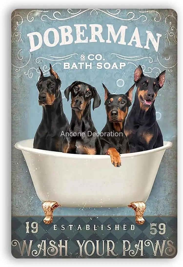 

Bathroom Pictures Wall Decor Wash Your Hands Sign, Doberman Novelty Bathroom Parlor Restaurant Dog Club For Bathroom