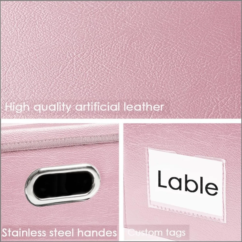 Foldable Storage Bins with Lids [5-Pack] Leather Fabric Collapsible Storage Boxes Organizer Containers Baskets Cube 4
