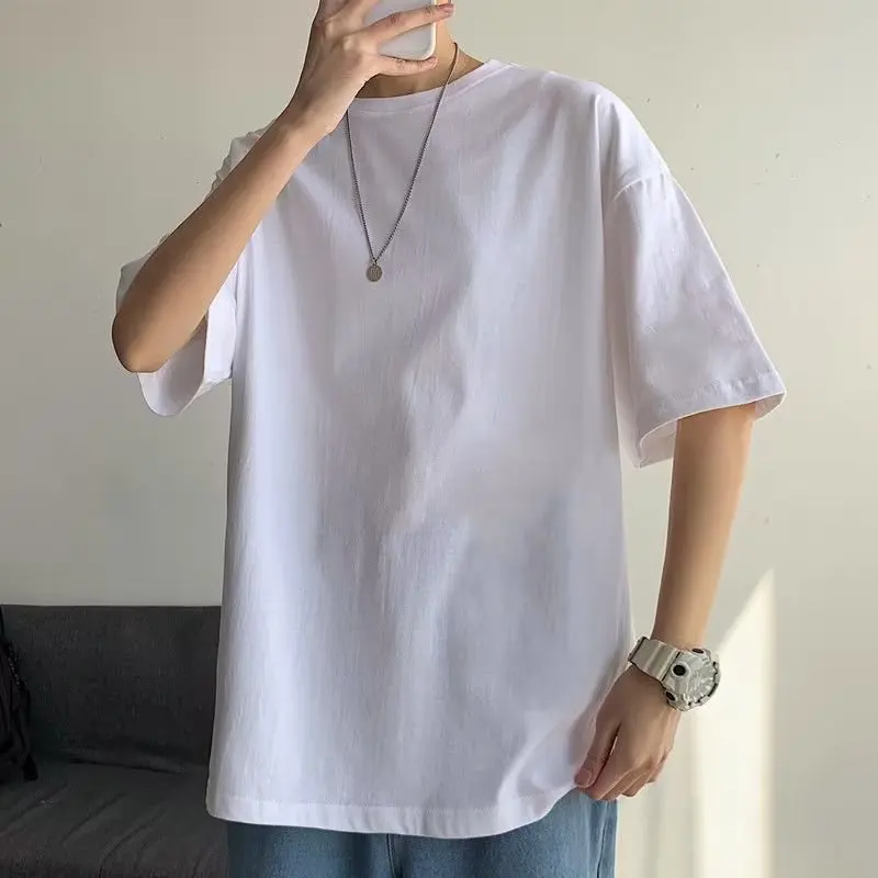thumbnail image 1 of M-8XL camisetas de gran tamaño para hombre, camiseta básica lisa de gran tamaño, Top informal holgado con cuello redondo, ropa para hombre gordo de talla grande, 1 of 5