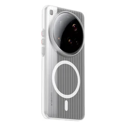 ELVEV Magnetic Ultra-Thin Anti-Fingerprint Hard PC Clear Corrugated Back Case for Xiaomi 14 Ultra (White)