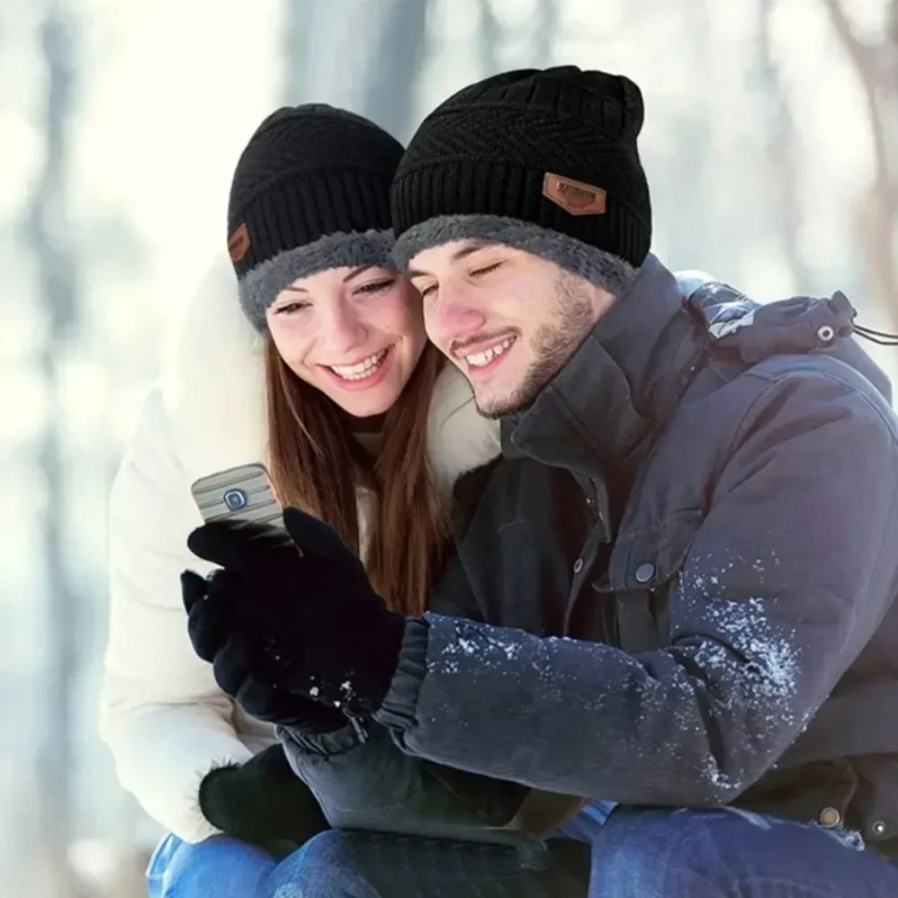 Winter Men Windproof Hat Outdoor Travel Leisure Balaclava Scarf Gloves Three-Piece Thick Cashmere Warm Knitted Hat Neck Protect 3