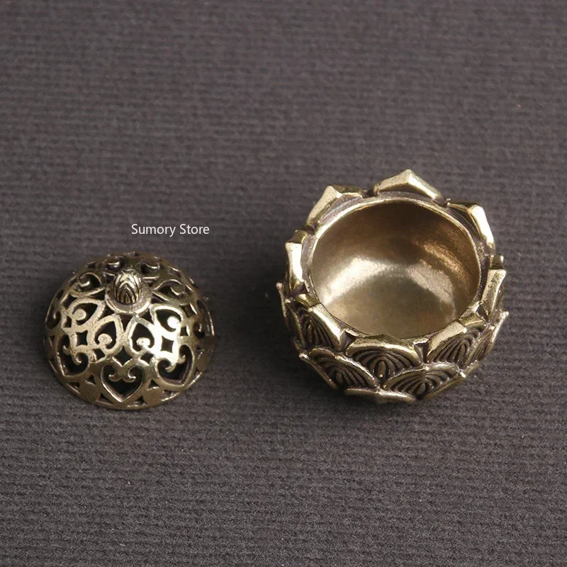 Retro Copper Lotus Pocket Hollow Out Incense Sticks Burner Brass Incense Holder With Cover Sandalwood Cense Buddhism Home Decor