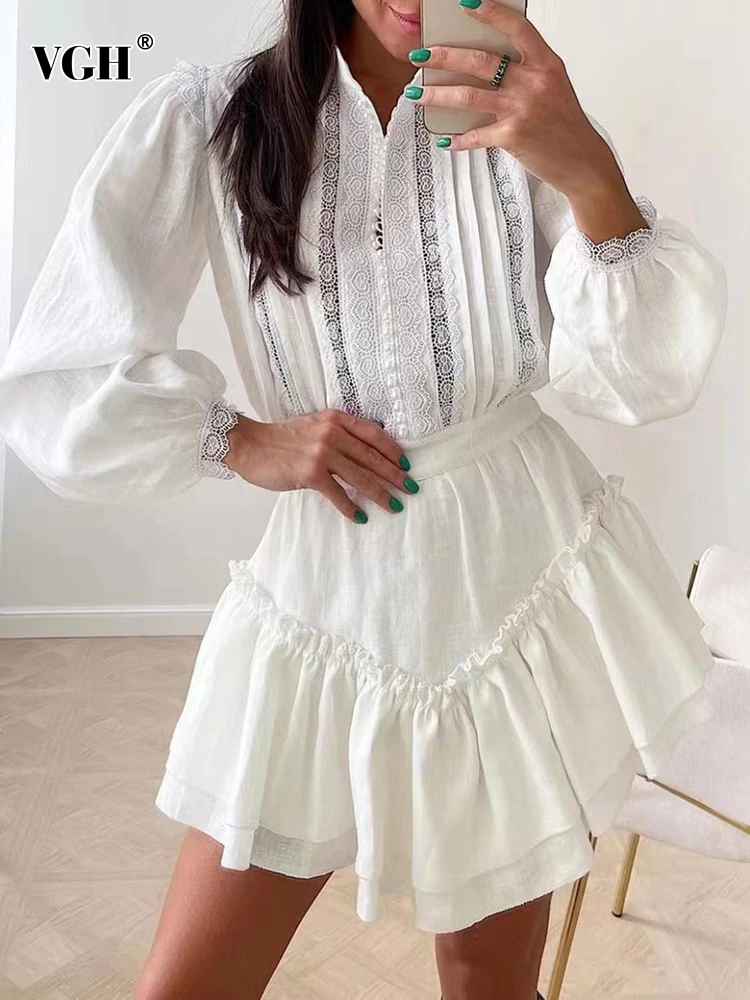 

Женский Повседневный костюм VGH из двух предметов, топ с воротником-стойкой и длинным рукавом, мини-юбка с высокой талией и принтом, 2022