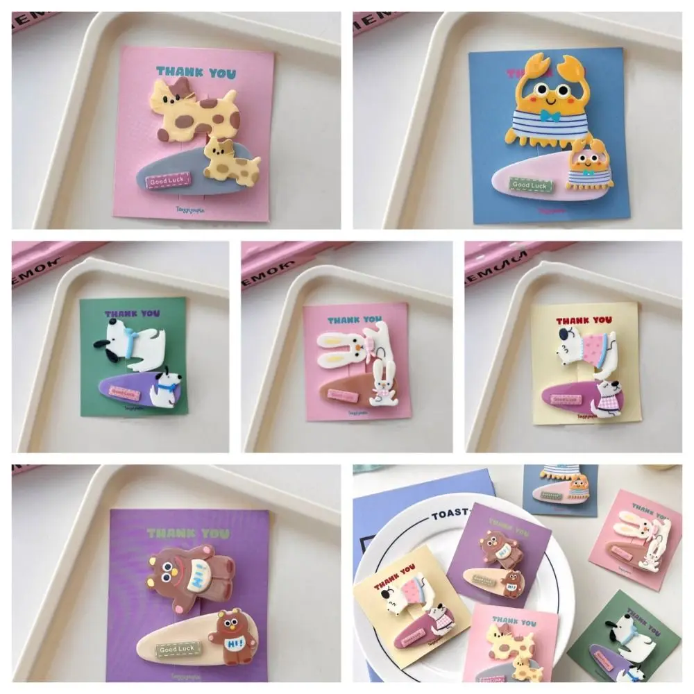 Kawaii Cartoon Mini Hair Clip Japanese Candy Color Animal Bear BB Clip Duckbill Clip Princess Series Cute Barrettes Set Ladies