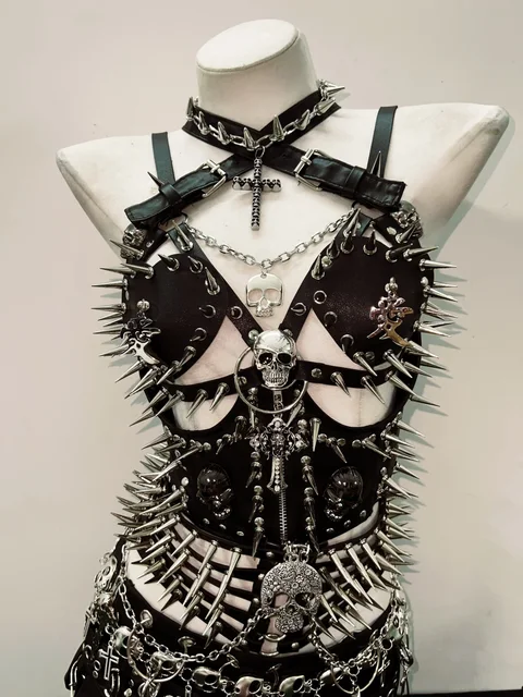 Halter Neck Spikey Cut Out Top Belt and Skirt 3