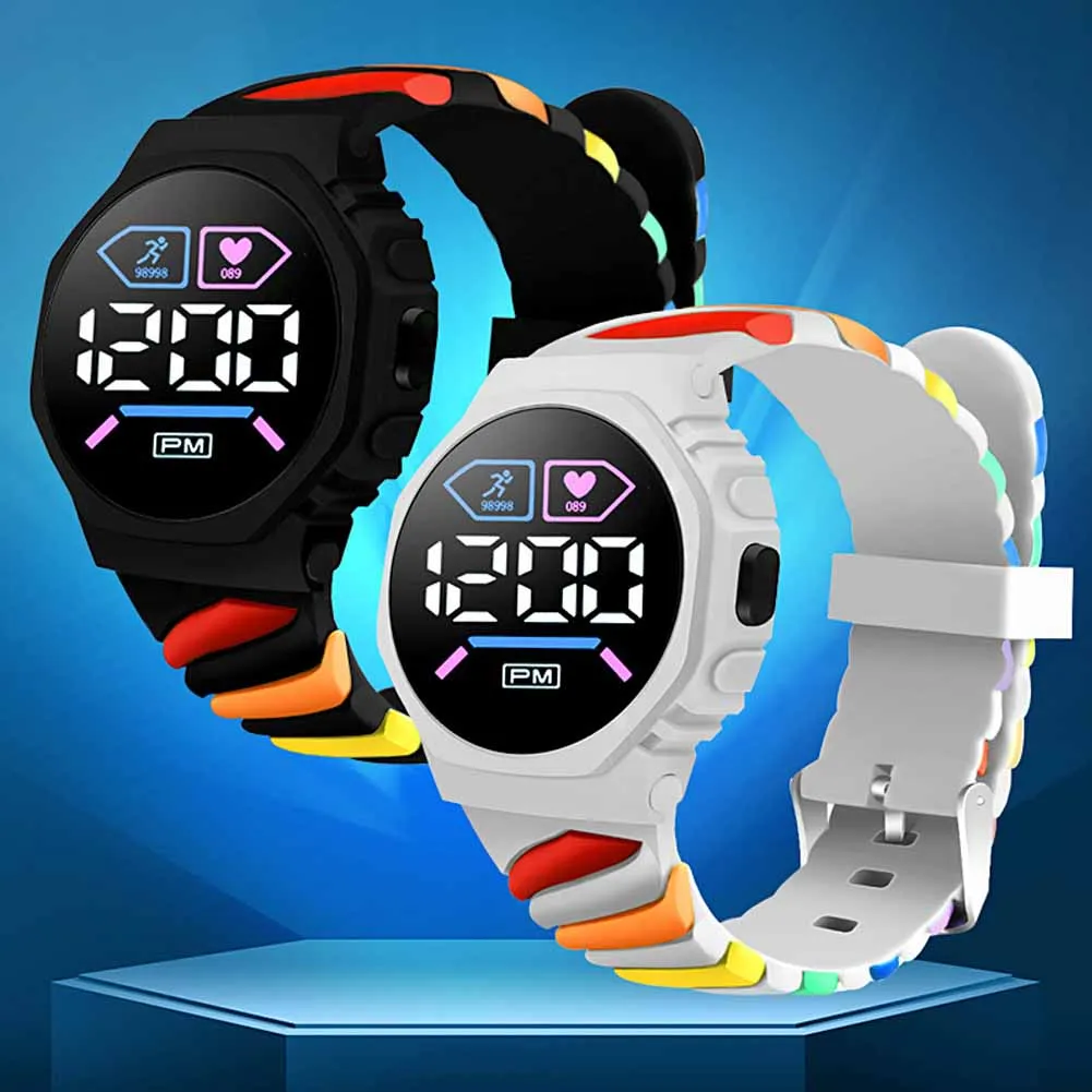 Waterproof LED Digital Children Kids Watch Wristwatch Silicone Rainbow Creative Student Sport Electronic Boys Girls Watches 4