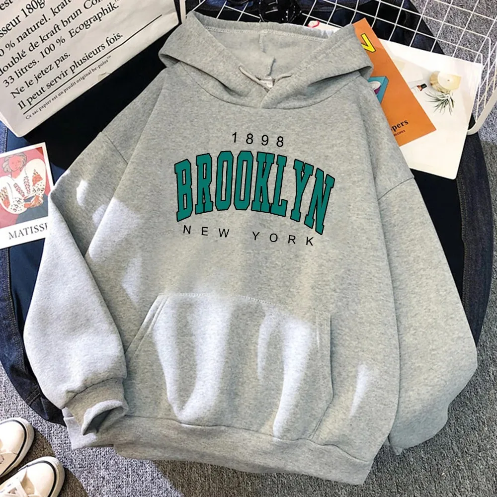 

Cotton 1898 Brooklyn New York Printed Women Hoodies Fashion Fleece Hoody Creativity Pullover Clothing Street Loose Sweatshirts