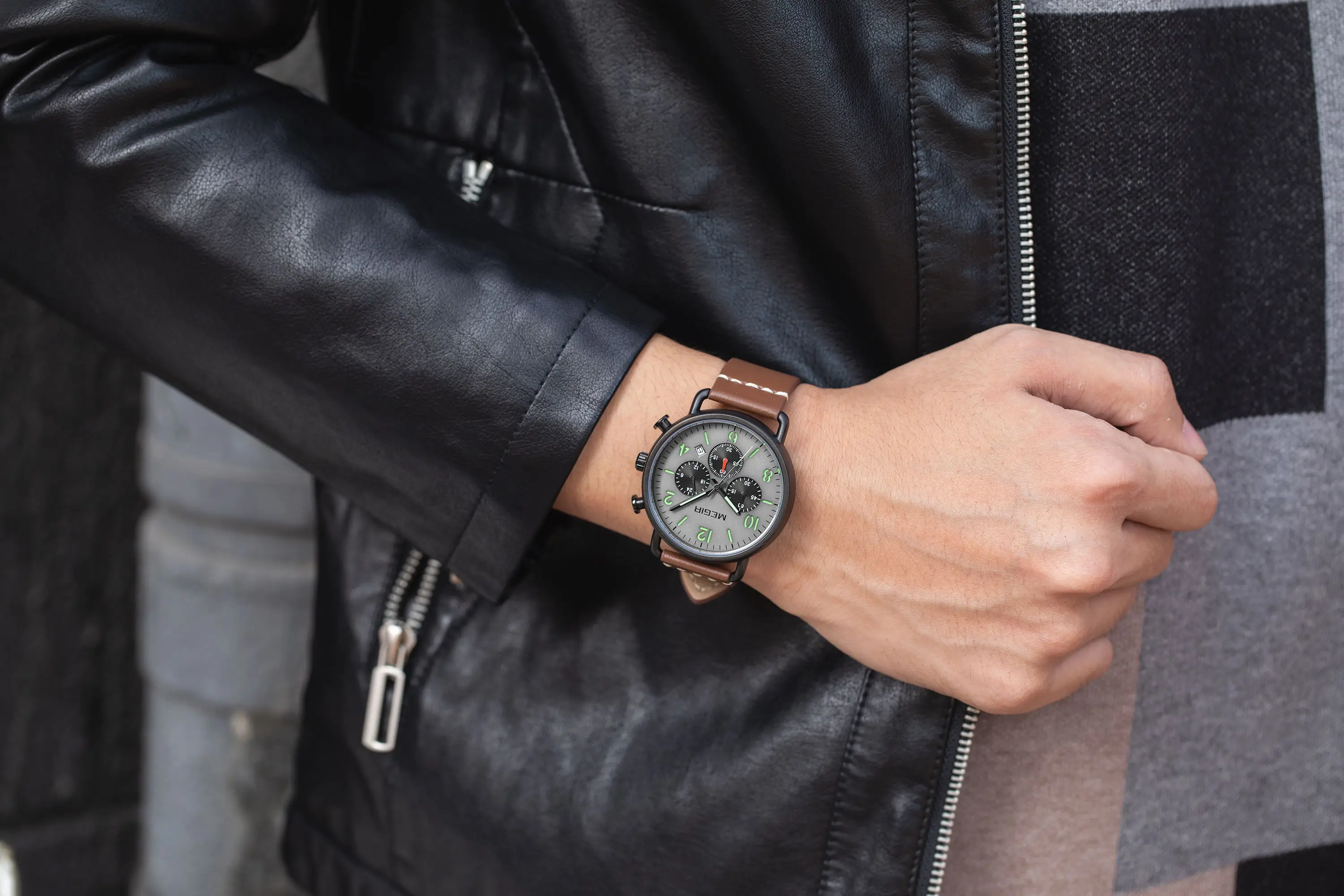 Herrenuhr, Luxus-Sport-Quarz-Armband, Stahlgeflecht, Business-Casual-Uhr mit Kalender, Lederband, Mann_voghion.com