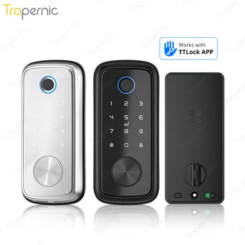 새로운 T1Pro 스마트 데드 볼트, 전면 도어 Alexa WiFi TTlock App 생체 인식 지문 키리스 엔트리 키패드 도어 잠금 게이트웨이