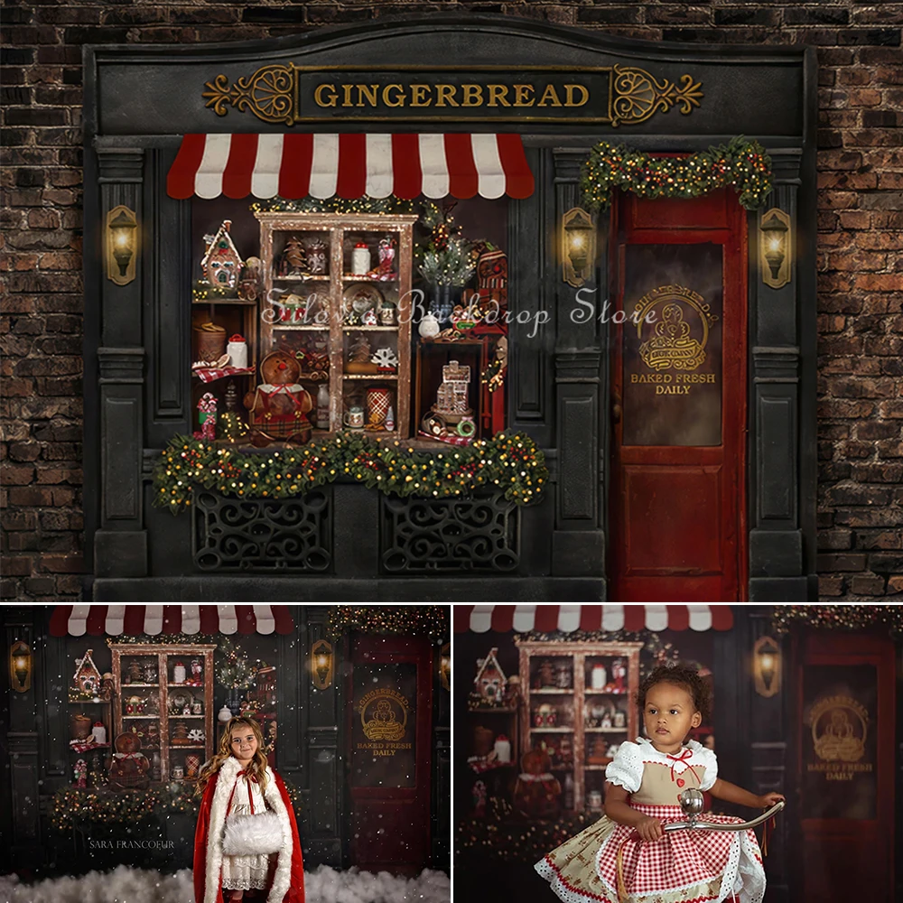

Retro Gingerbread House Photography Backdrop Cloth Xmas Room Portrait Background Photo Studio Winter Street Christmas Backdrop