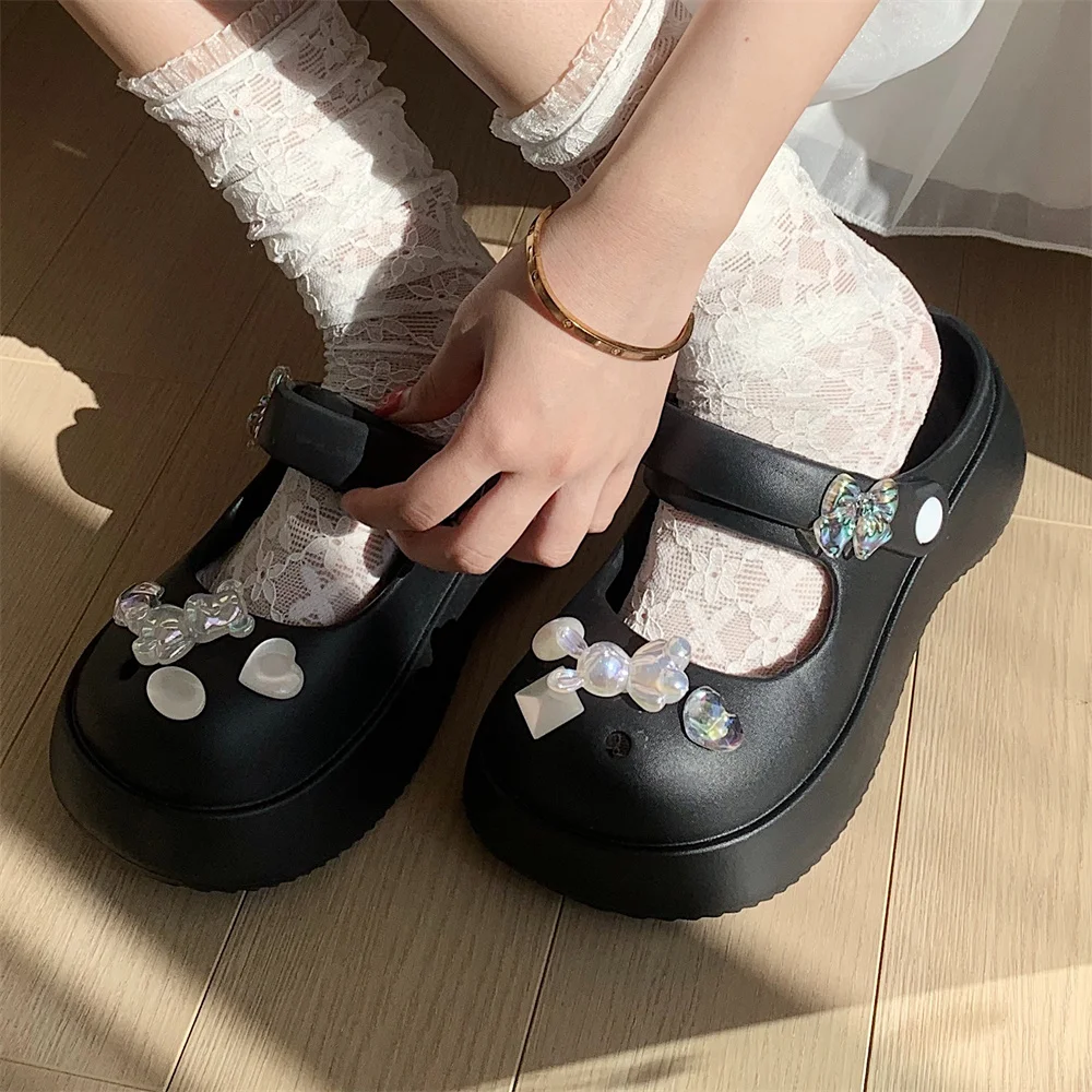 Sweet Rhinestones DIY Sandals Summer Women Mary Jane Sandals Hollow Out Garden Shoes Women Vacation Sandals Slippers