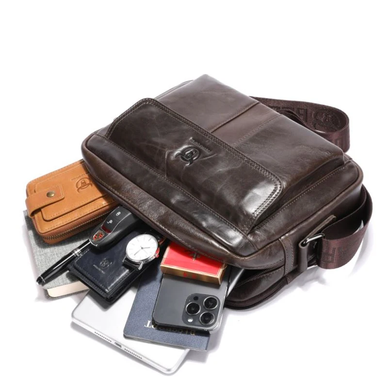 Genuine Leather Men Crossbody Bag Designer Casual Small Messenger Bag Sling Shoulder Bag Male Travel Handbag Large Capacity