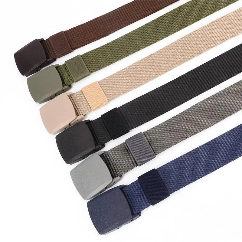 Outdoor Sports Tactical Men And Women's Belt Leisure Time Simple Solid Color Fashion Popular Plastic Buckle Weaving Tape
