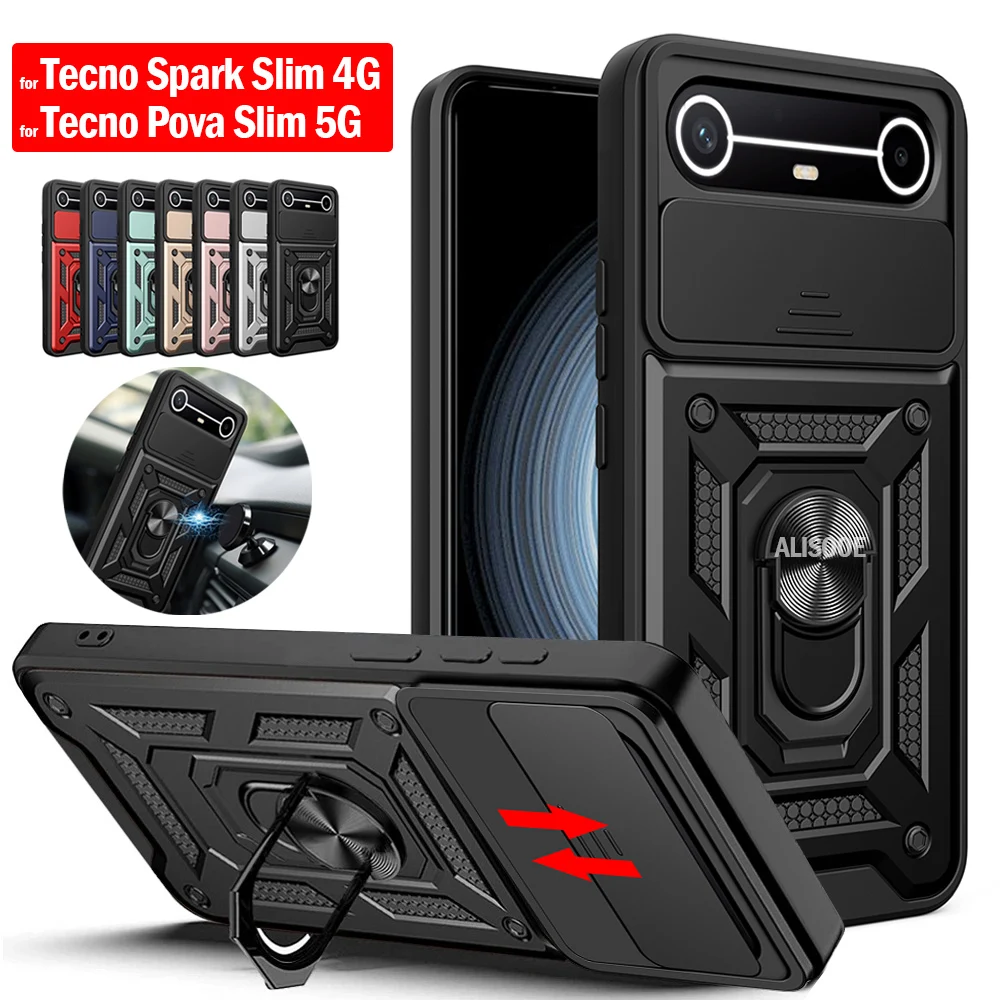 Slide Camera Cover with Ring Kickstand Holder - Full Protective Shockproof Phone Case