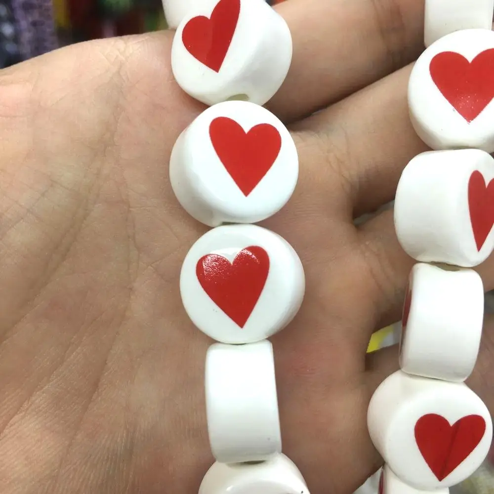 Glass Round Red Heart Bead Cute Lampwork Glass Loose Beads For Jewelry Making DIY Bracelet Necklace Accessroeis