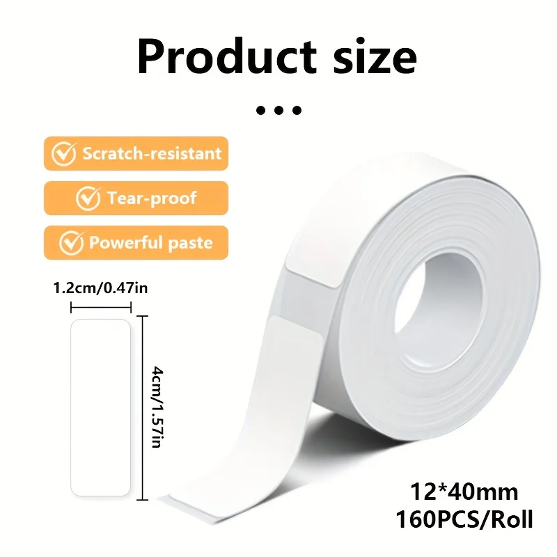 12×40mm 투명 및 흰색 알코올 방지 자가 접착식 열전사 라벨, 사무실, 가정, 선물, 스위치, 이름표용 D30 P15 호환