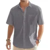 Men's Solid Color Cotton Linen Short Sleeve Shirts Vacation Beach Summer Tops with Pocket Casual Lightweight Button Shirts 3