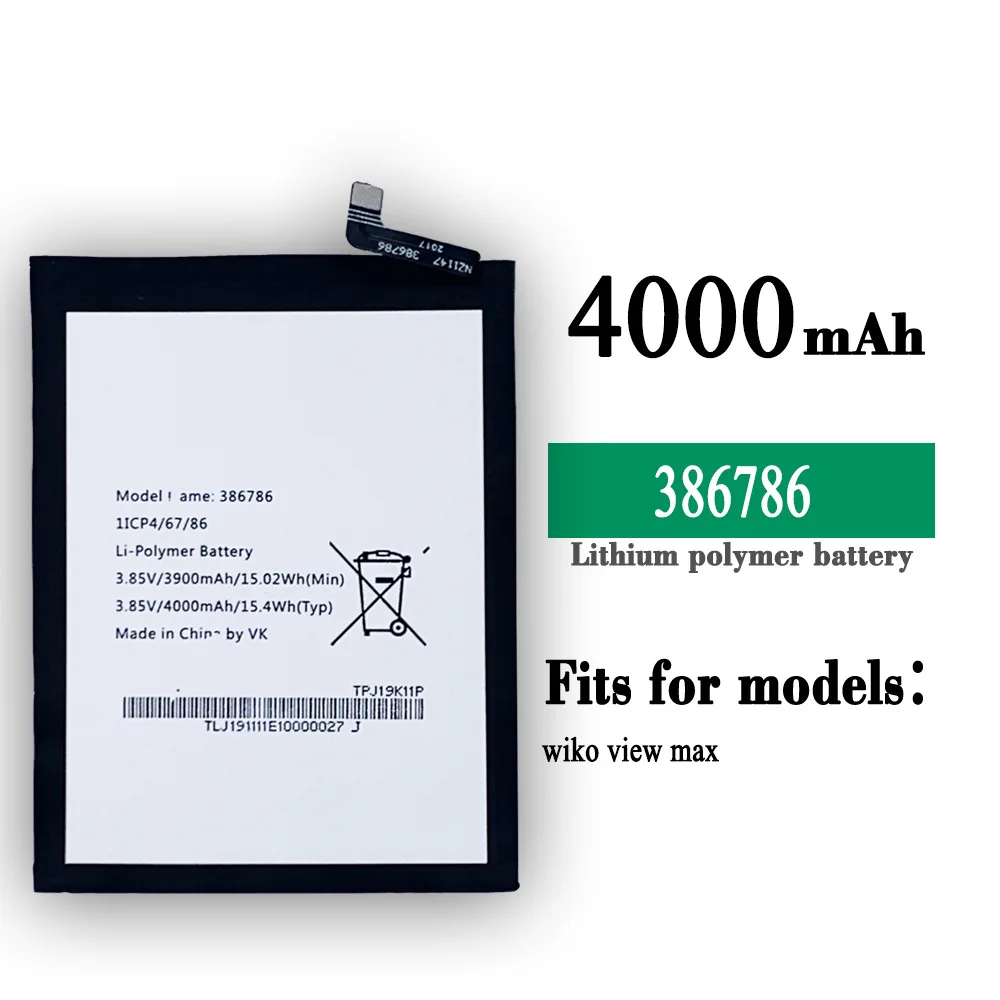 

386786 Orginal High Quality Replacement Battery For WIKO view max New Built-in 4000mAh Mobile Phone Lithium Internal Batteries