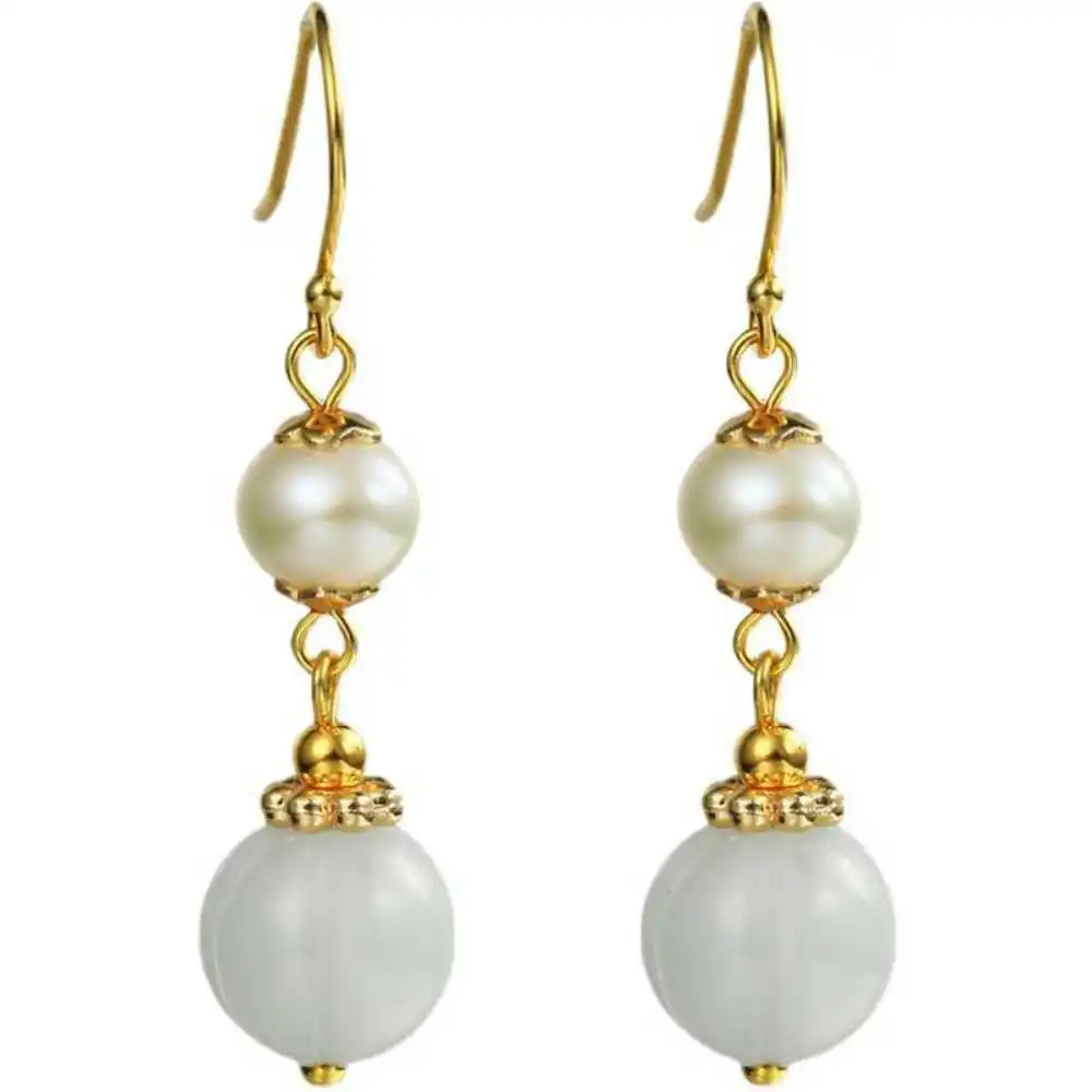

Natural Jadeite Freshwater pearl Earrings Eardrop Ear stud Accessories Freshwater Beautiful Cultured Women Thanksgiving Classic