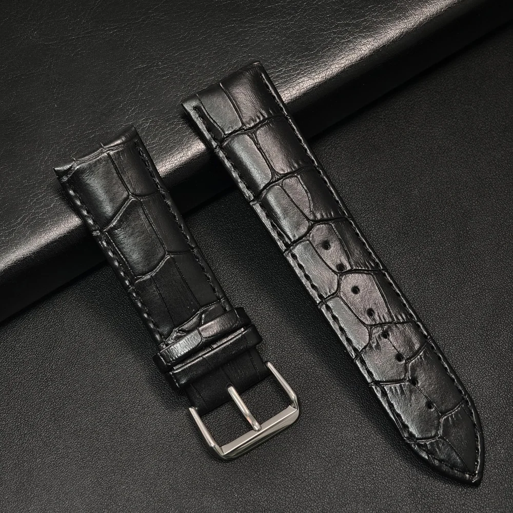 Premium Genuine Leather Watch Band Strap with Steel Pin Buckle - High Quality Wrist Belt Bracelet