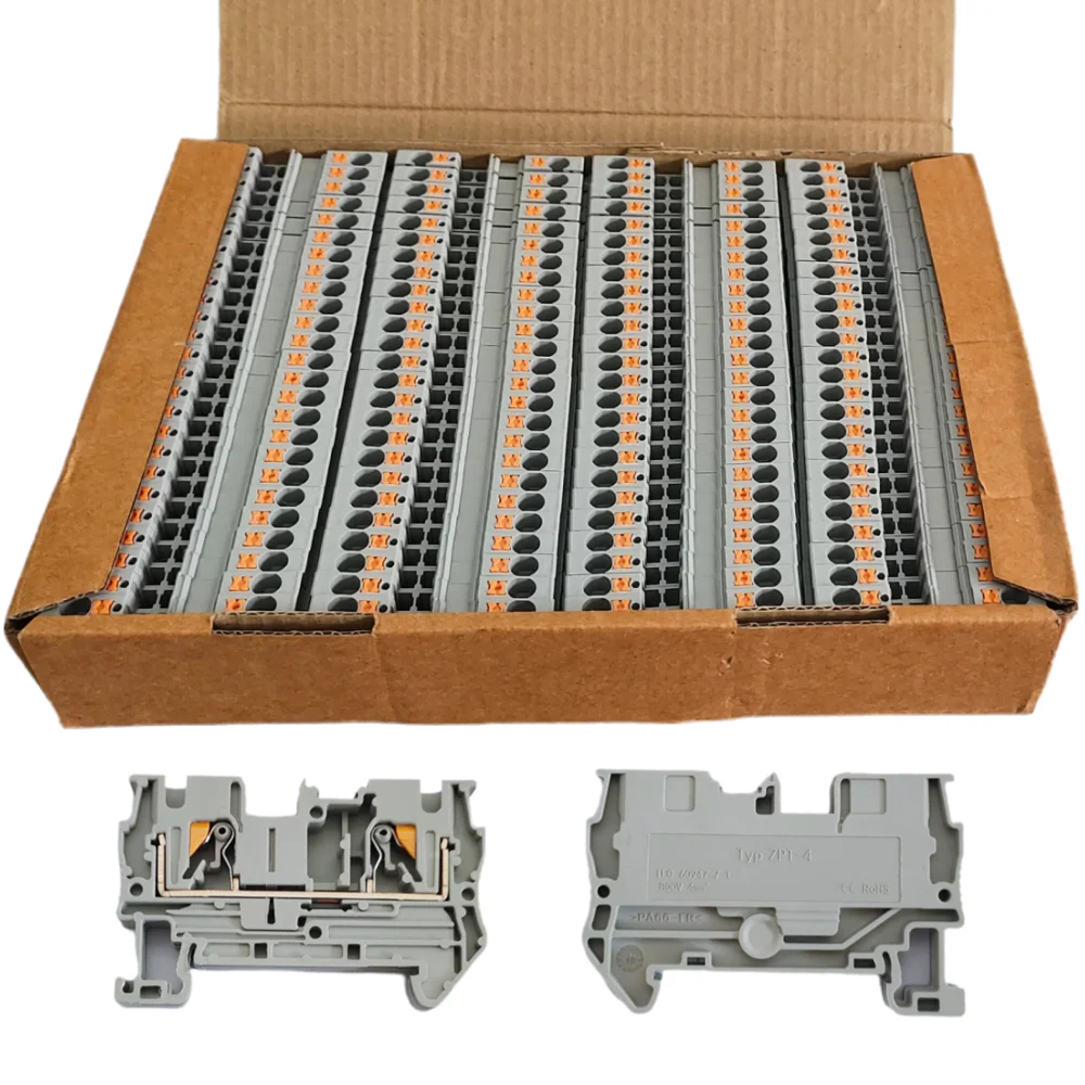 ขั้วต่อสายไฟแบบกด PT4 สำหรับราง DIN ขนาด 4 มม.² จำนวน 10/100 ชิ้น แบบไม่ใช้สกรู สำหรับการเดินสายไฟที่ง่ายดาย 1