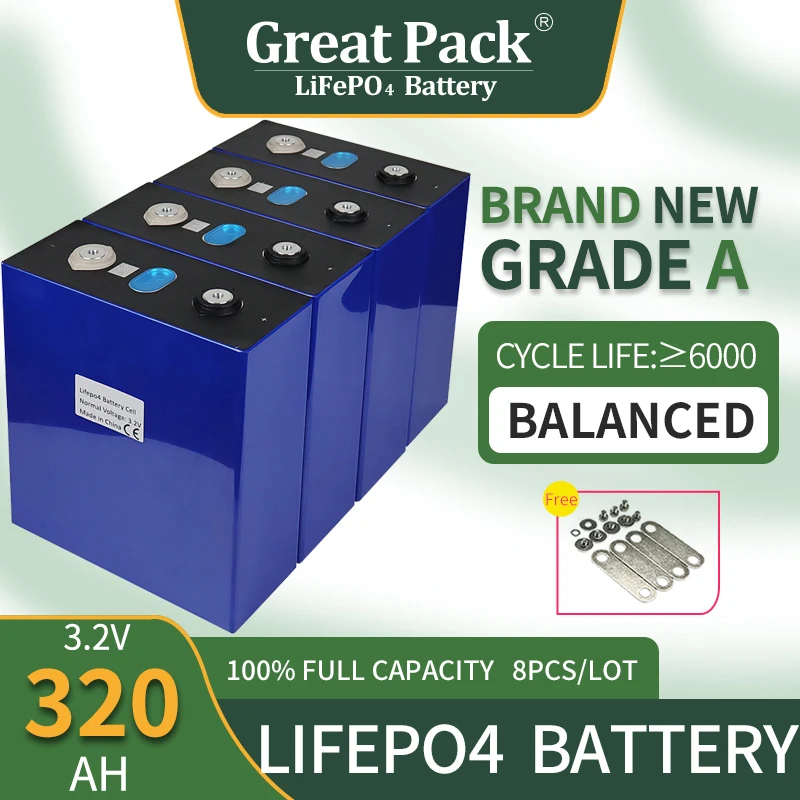 

Lithium Iron Phosphate 3.2V 320Ah Deep Cycle Battery Cell LiFePO4 Rechargeable 100% Full Capacity Solar Power Bank