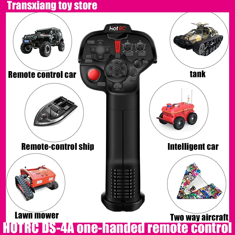 

Hotrc Ds-4a Single-hand Remote Control 4-pass Reception For Rc Vehicle Ship Tank Mower Mixed Control Speed Control Function