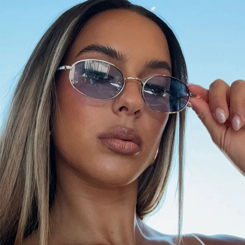 Trendige Retro-Metall-Oval-Sonnenbrille für Damen und Herren, Markendesigner, 90er-Jahre-Mode, Vintage, runde Sonnenbrille, klassische grüne Farbtöne S9535