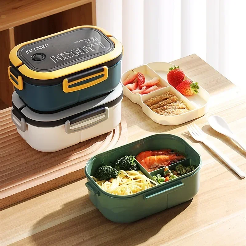 Portable Microwaveable Plastic Lunch Box, Double-layer Lunch Box