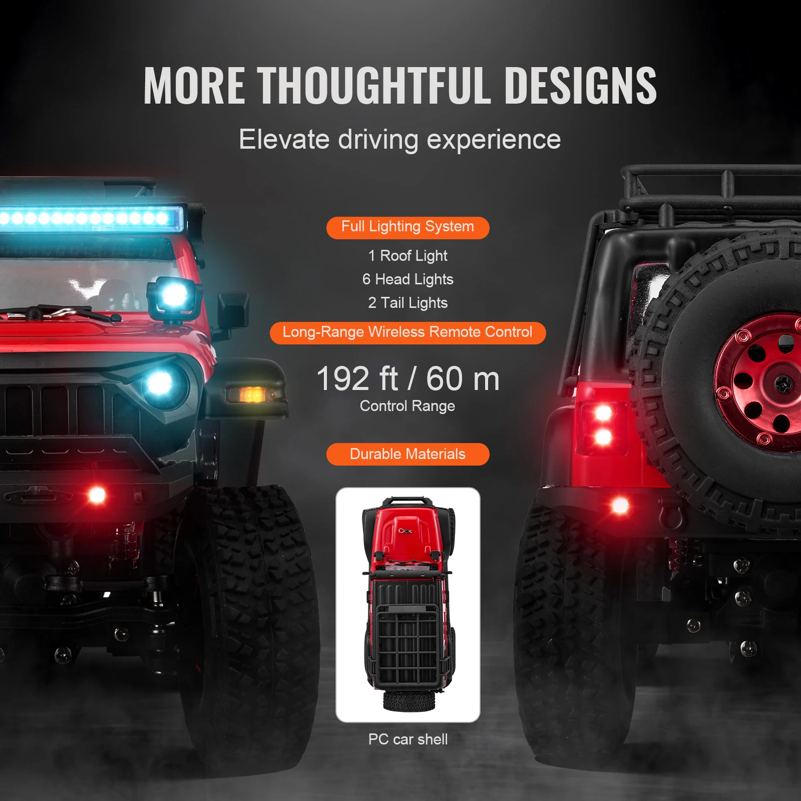 VEVOR Fast RC Cars 3km/h 1/24 Off Road All Terrain 4WD with Full Lighting Remote Control Racing Truck for Adults and Kids Toys 6