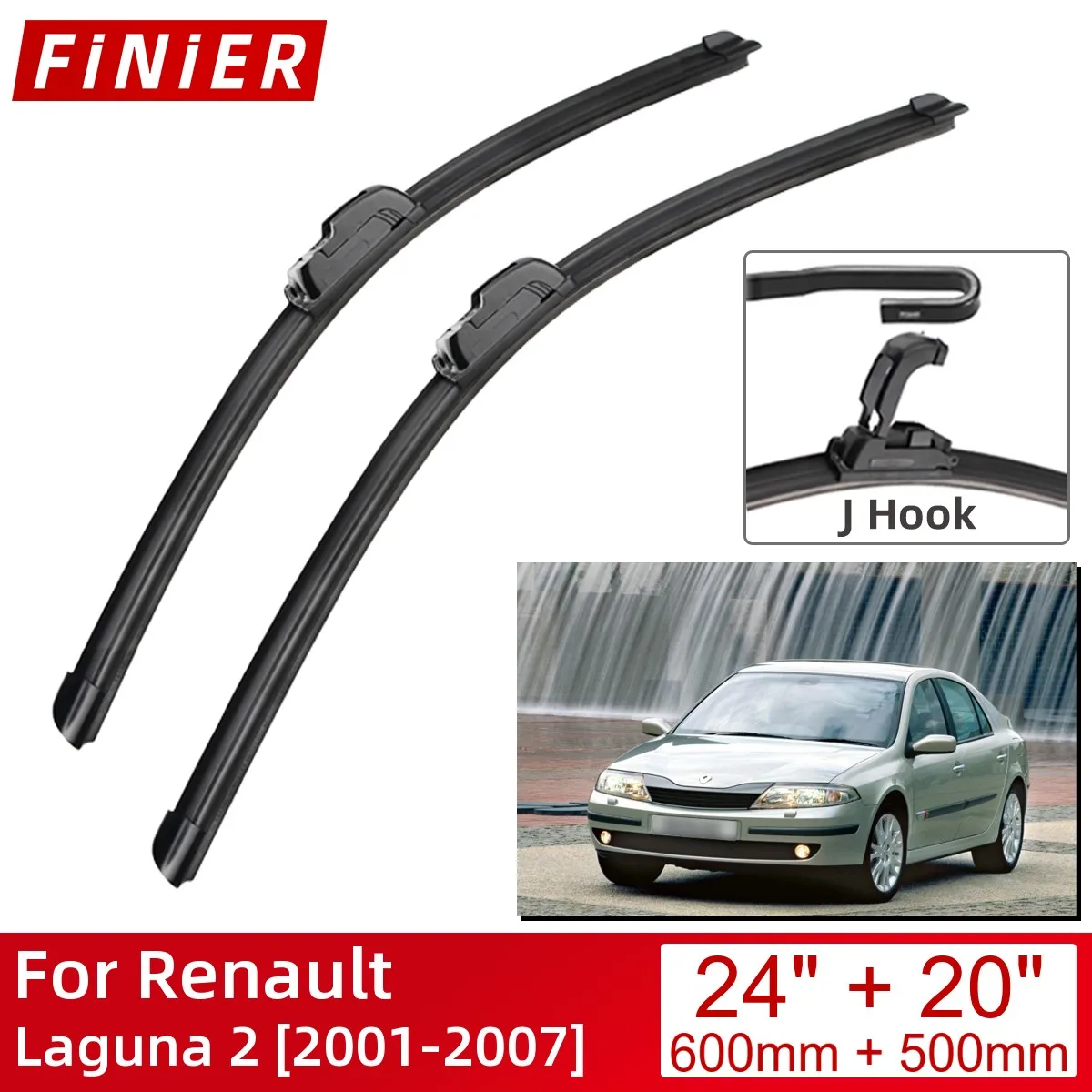 

Щетки стеклоочистителя для Renault Laguna 2 2001-2007, 24 дюйма + 20 дюймов, автомобильные аксессуары, щетки стеклоочистителя, стеклоочистители типа U, J, крючки 2007 2006