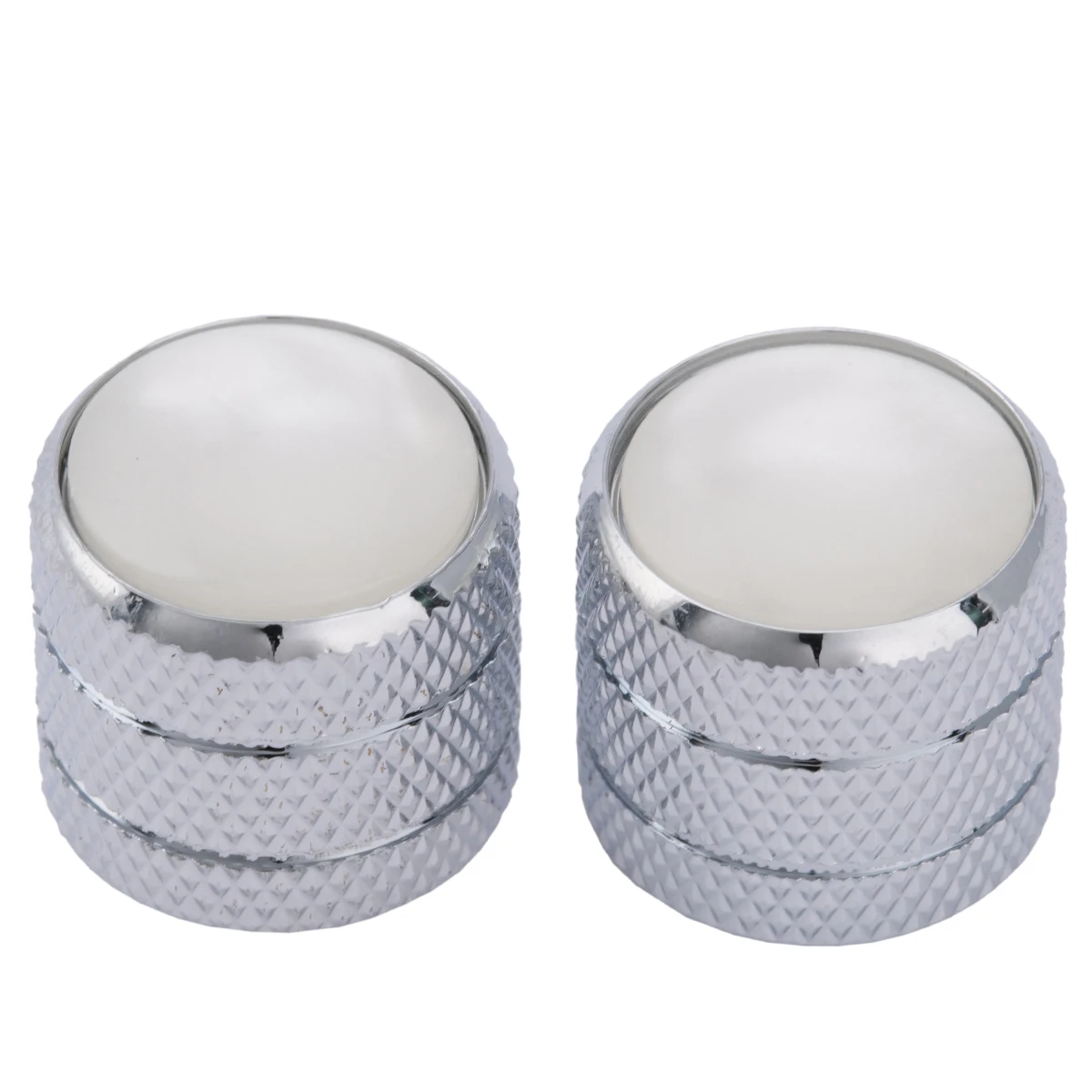 Musiclily Pro Dimensioni Metriche Acciaio Bianco Perla Top Tele Dome Manopole Per Import Fender Tele Guitar/ Precision Bass, Chrome (Set Di 2)