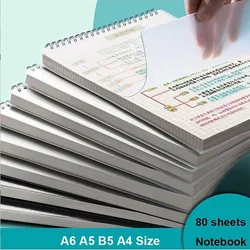 Grid Pattern Coil Notebook with Hard Cover - 80 Sheets, Upward Flipping - A6