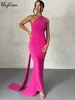 Hugcitar One Shoulder Backless Adjustable Scarf Loop Ruched Sexy Maxi Dress 2024 Women Elegant Y2K Streetwear Festival Outfit 2