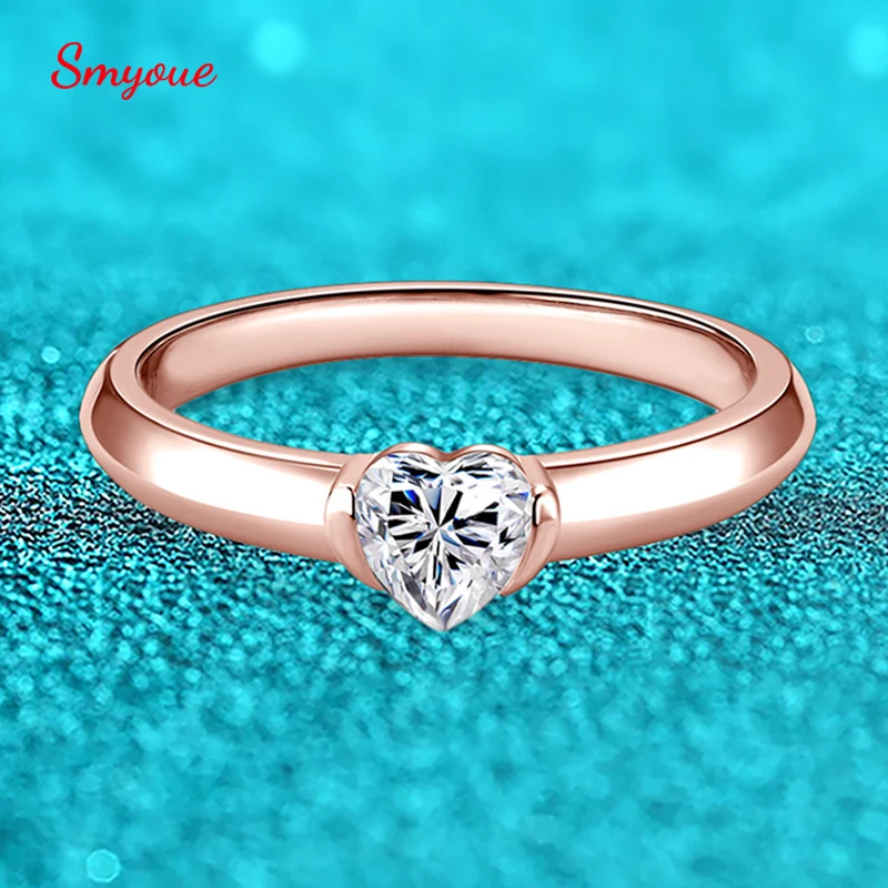 

Smyoue 18k Plated 0.5CT Heart Moissanite Ring for Women Colorless Gem 925 Sterling Silver Classic Wedding Band Birthday Gift