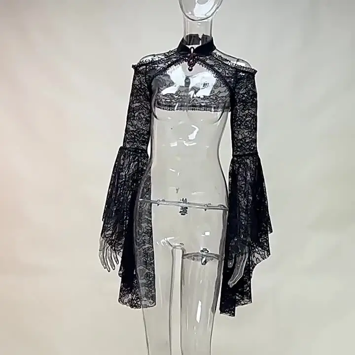 keland Donna Gotico Lolita Cardigan Coprispalle in Pizzo Bolero Gothic Maniche Lunghe Bolerino Gilet Crop Top (Nero, Small