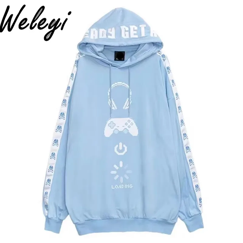 Gothic Y2k Sweet Cool Mid Length Sweatshirt Women's 2024 Spring and Autumn Subculture Streetwear Loose Long Sleeve Hooded Jacket