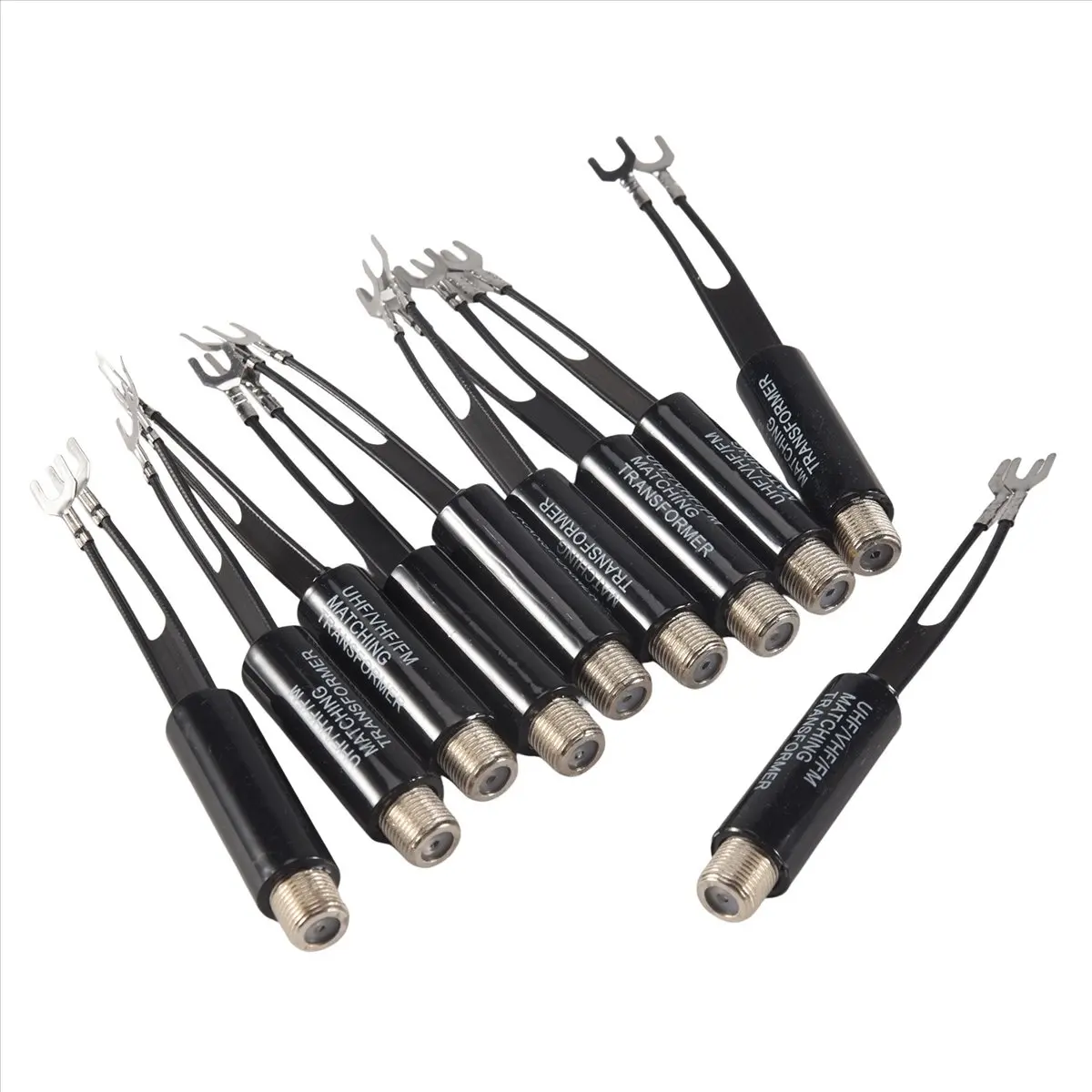 T64C 10개 UHF VHF FM 75-300옴 TV 안테나 어댑터 매칭 변압기 동축 케이블