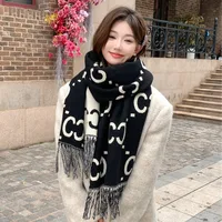 Women's Scarf Double-sided Letter Thickened Cashmere-like Winter Warm Scarf Stylish Korean Style Unisex Neck Warmer