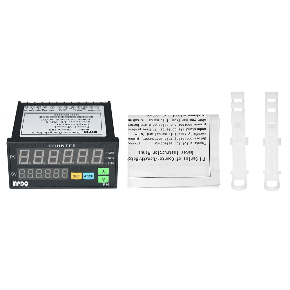 Dual Display Digital Counter 6 Digits FH8-6CRRB Light-emitting Diode 90~265V AC/DC with 2 Relay Output and Pulse