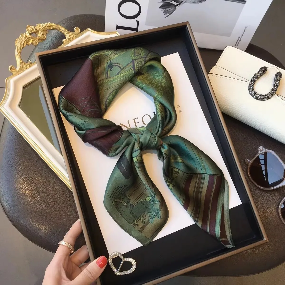 100% Natural Silk Square Scarf Women Hairband Neckerchief Wrap