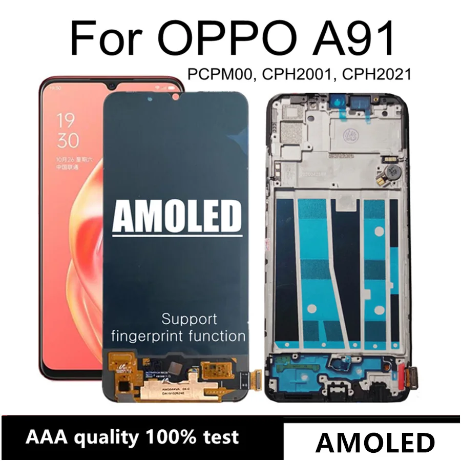 

6.4" AMOLED For OPPO A91 LCD Display Touch Screen Digitizer Assembly Replacement for PCPM00, CPH2001, CPH2021 LCD