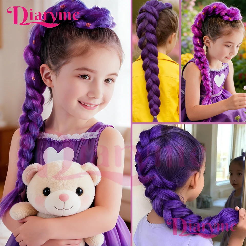 Purple Hair Extension Wig Synthetic Wig Pre-stretched Straight Hair Extension Wig is Suitable for Girls' Daily Holiday Braiding