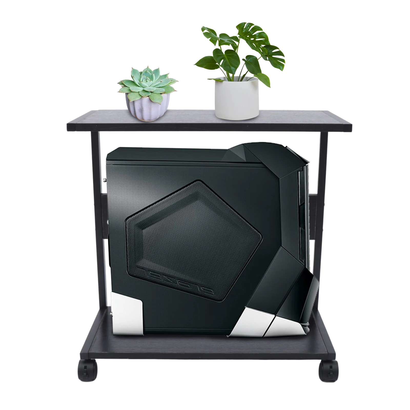 2-Tier Computer Case Stand, PC Tower Stand with Lockable Wheels, Under Desk Computer Holder Fits Most PC 3
