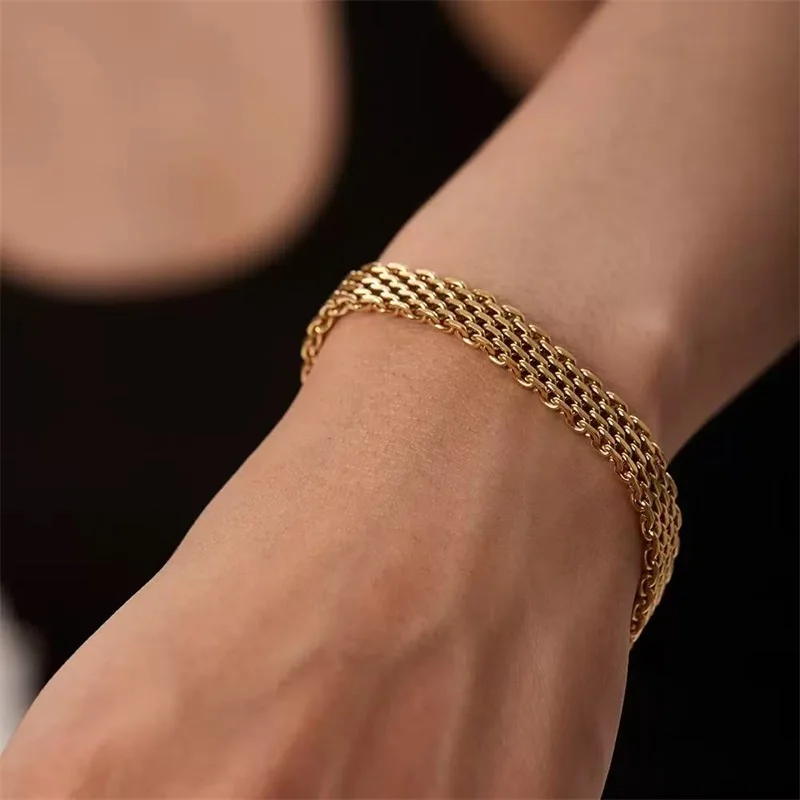 GANPUP Statement-Kettenarmband mit Textur, dickes Armreif-Armband für Damen und Herren, 18 Karat Gold, PVD-beschichteter Edelstahl, lichtbeständiger Schmuck, Geschenk – Detail 7