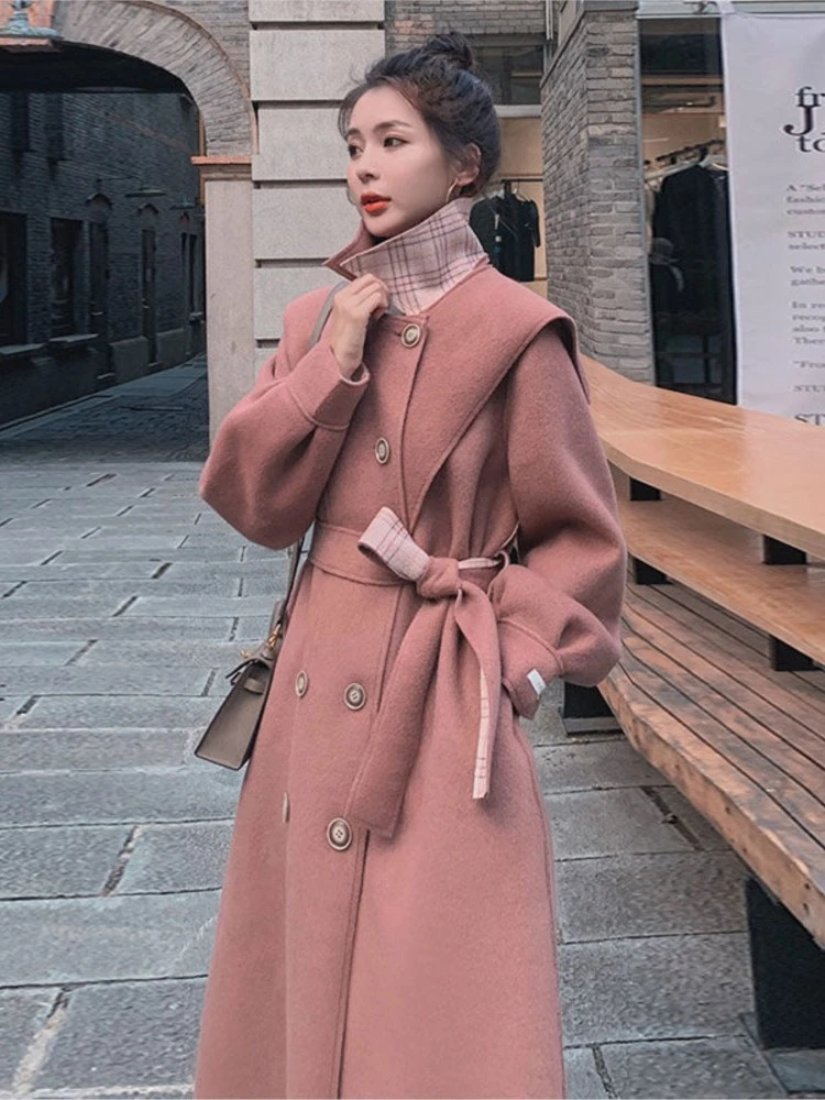 JuneLove abrigos elegantes de lana para mujer, abrigos de Vintage y clásico, color liso, oficina, Otoño Invierno| | - AliExpress